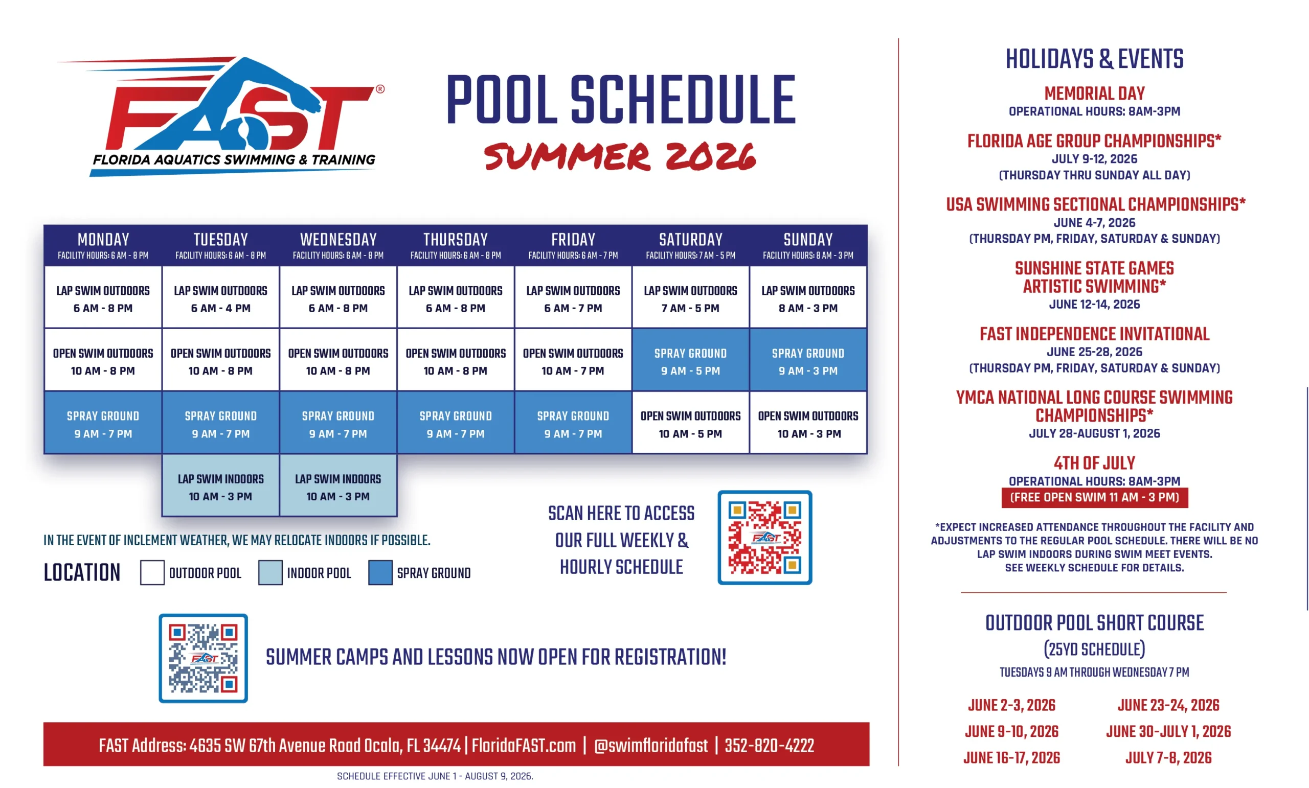 FAST Schedule for Summer 2026.